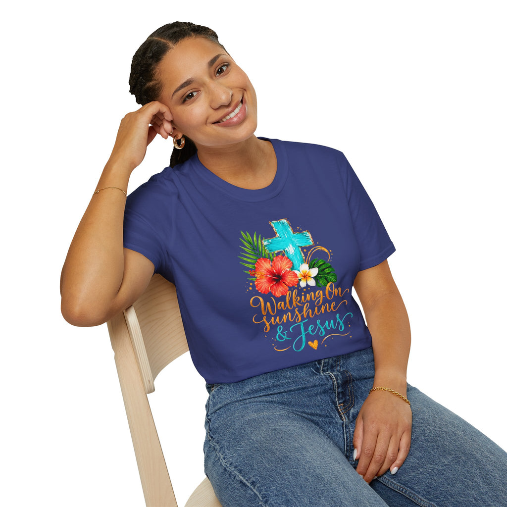 Walking on Sunshine & Jesus Floral Cross T-Shirt