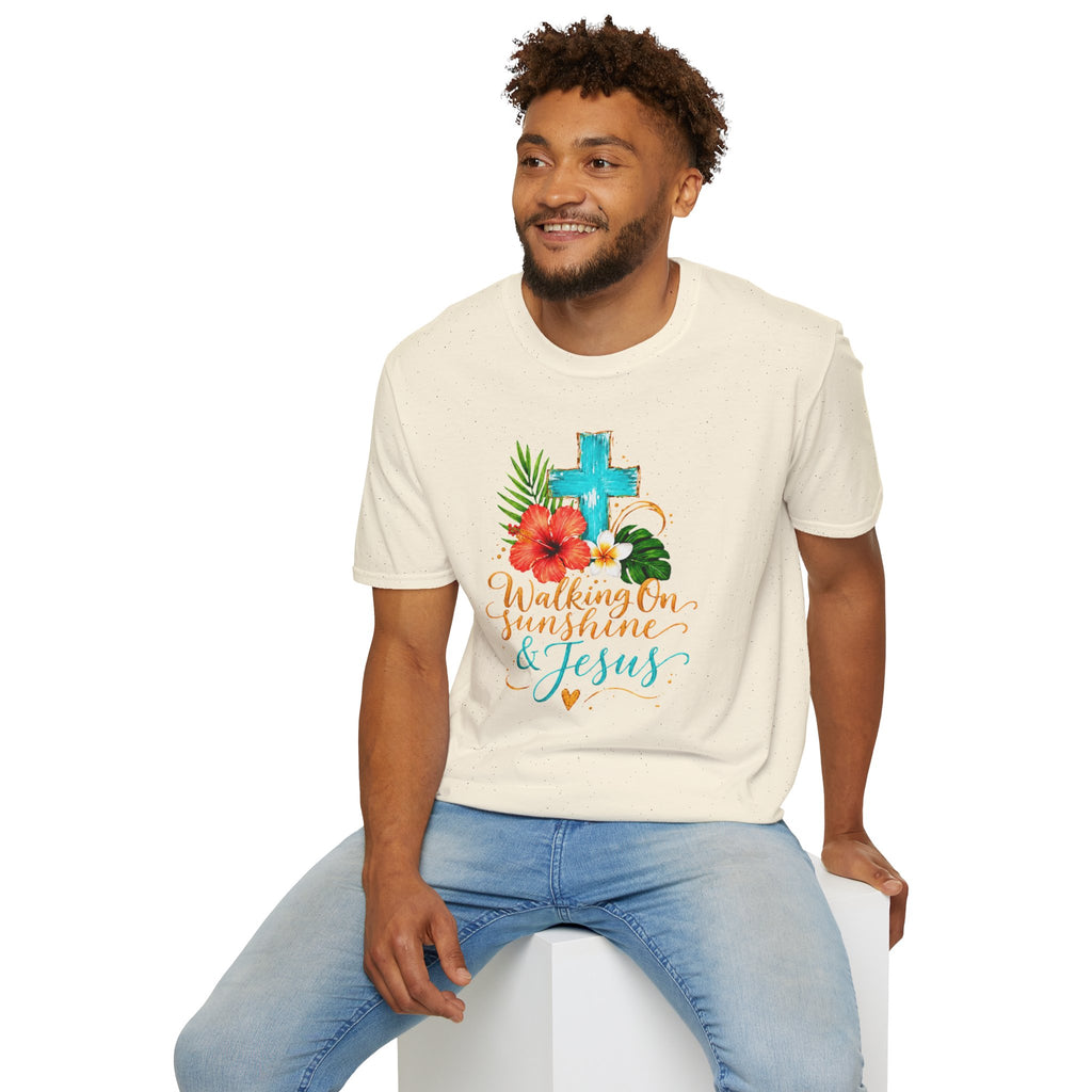 Walking on Sunshine & Jesus Floral Cross T-Shirt