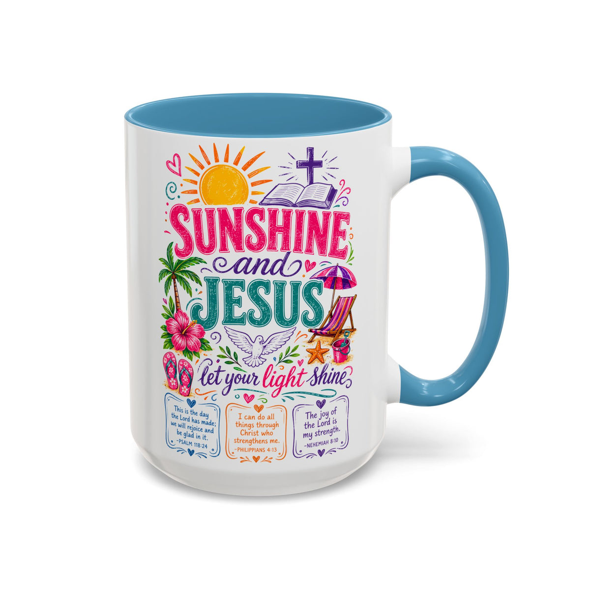 Sunshine and Jesus Coffee Mug — Faith-Inspired Beach Vibe Accent Mug (11/15oz)