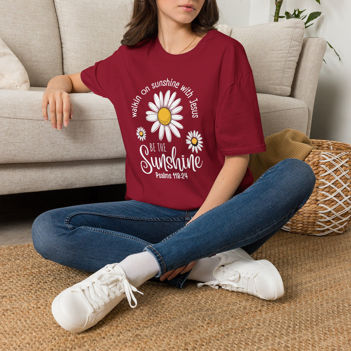 Be the Sunshine Daisy T-Shirt — "Walkin' on Sunshine with Jesus" Christian Tee (Psalm 118:24)