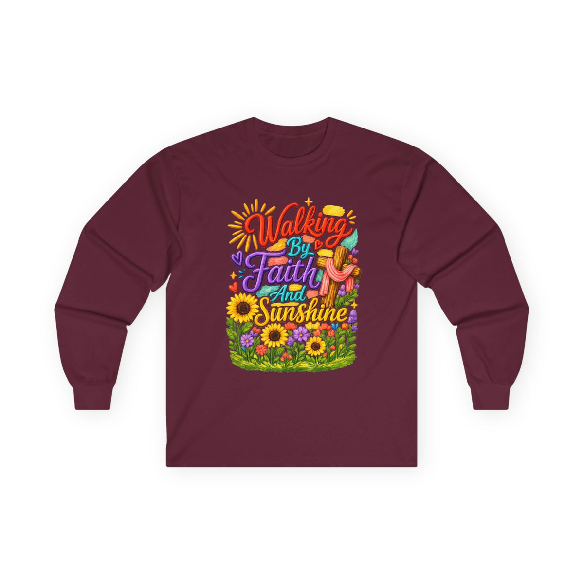 “Walking on Faith and Sunshine” Floral Long Sleeve Tee