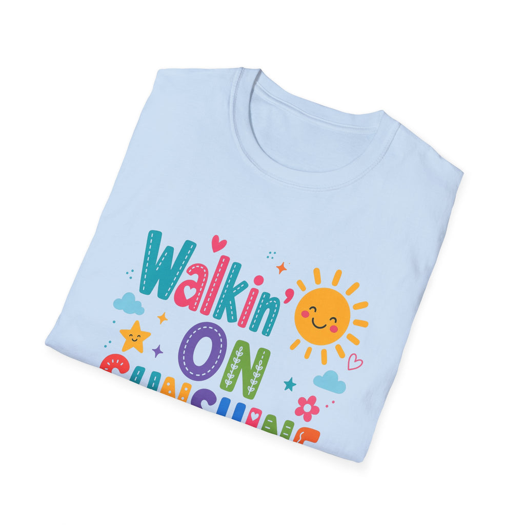 T-Shirt — "Walkin' on Sunshine" Bright Retro Sun Graphic Tee ‭‭Psalms‬ ‭118‬:‭24‬ ‭