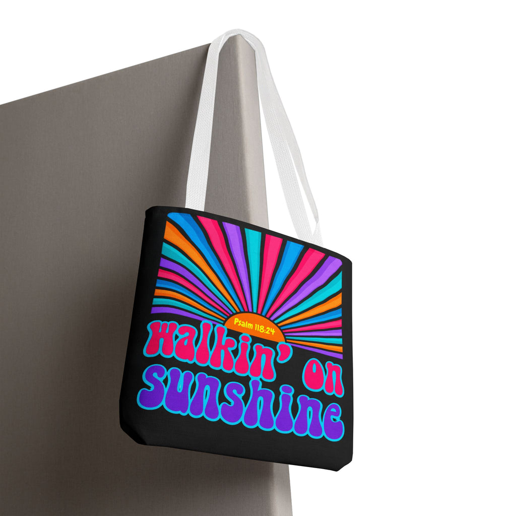 Lords Glory Sunrise Graphic Tote Bag — “Walkin' on Sunshine” Retro Psalm 118:24 Cotton AOP