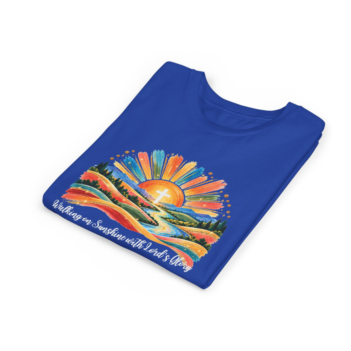 Youth Short Sleeve Tee – Walking On Sunshine with Lords Colorful Christian Sunrise Faith Shirt