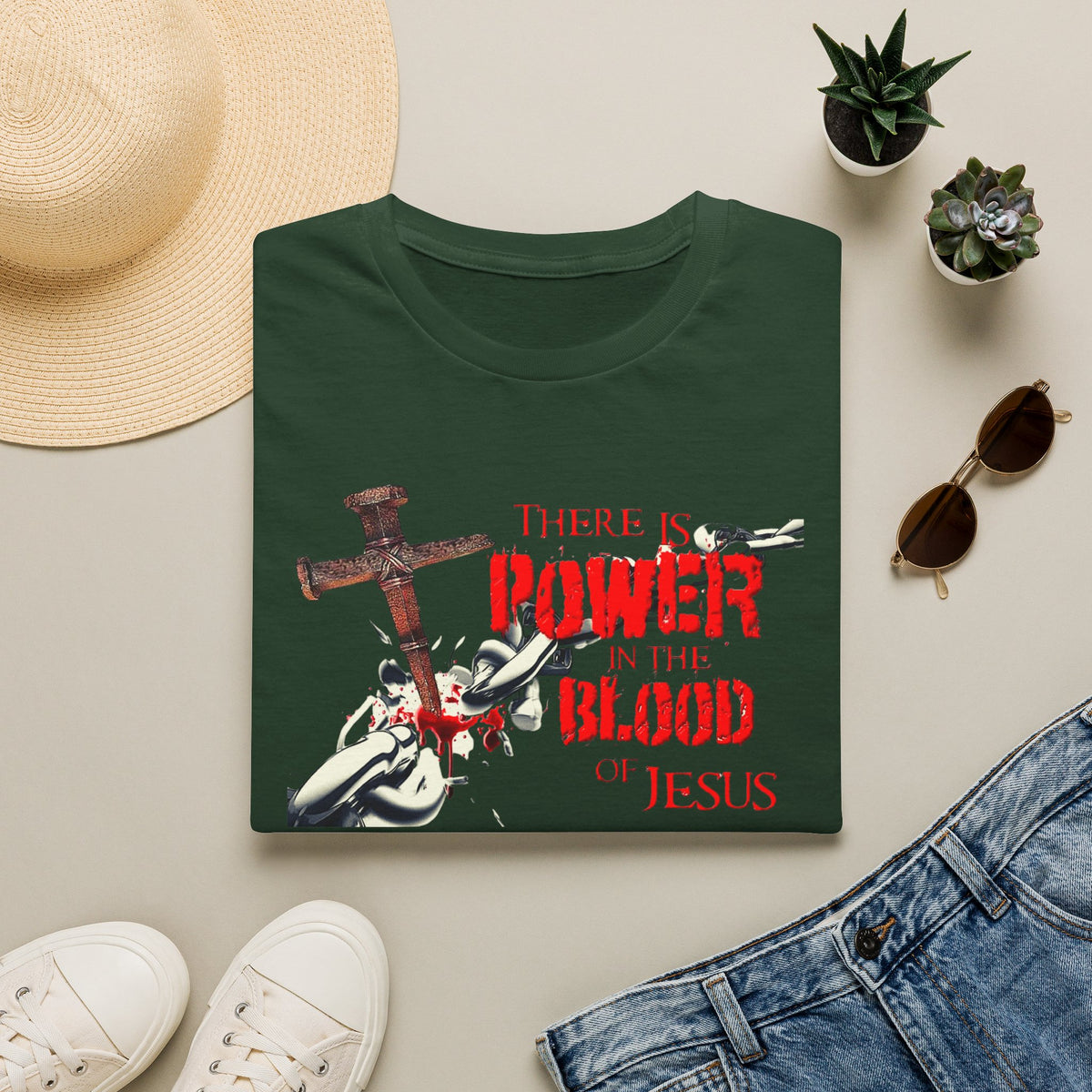 There's Power in the Blood of Jesus T-Shirt — Christian Cross Faith Shirt (Washed by the Blood)