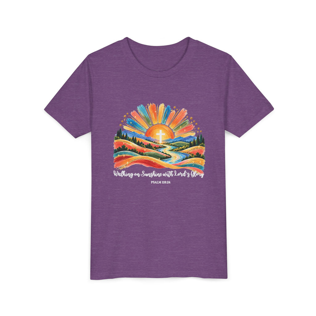Youth Short Sleeve Tee – Walking On Sunshine with Lords Colorful Christian Sunrise Faith Shirt