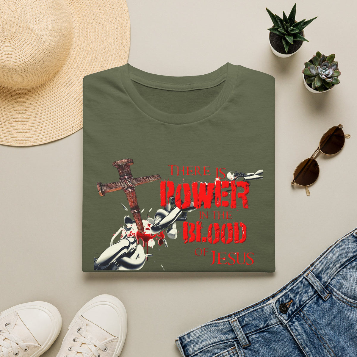 There's Power in the Blood of Jesus T-Shirt — Christian Cross Faith Shirt (Washed by the Blood)