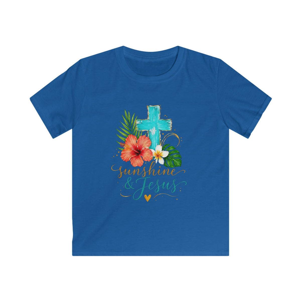 Kids Tee — Sunshine & Jesus Floral Cross Christian Graphic