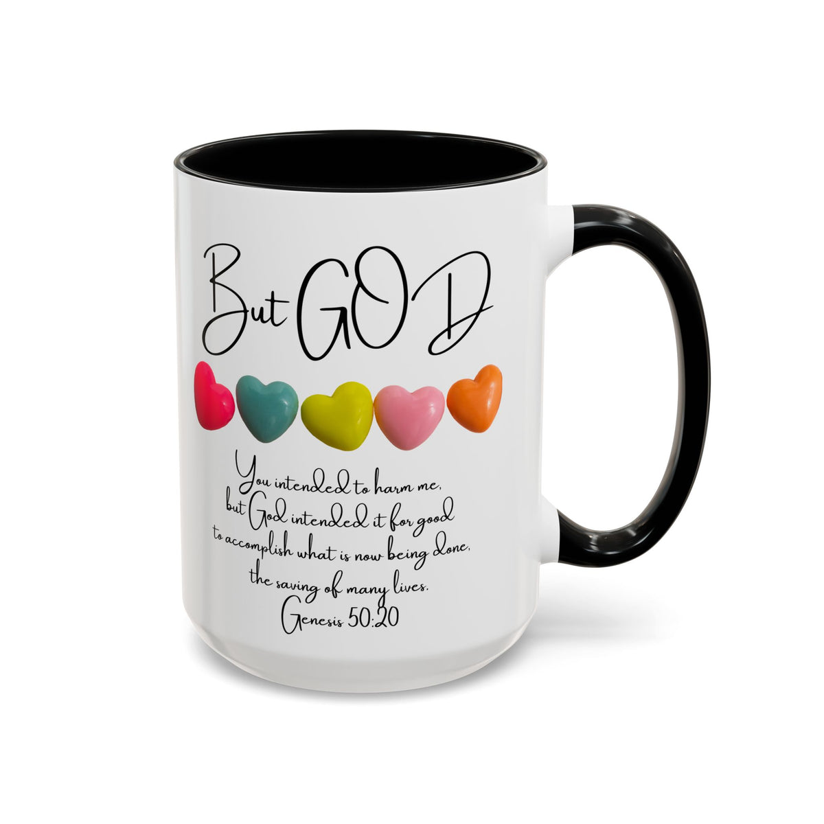 But God Scripture Coffee Mug — Genesis 50:20 Inspirational Heart Accent Mug (11/15oz)