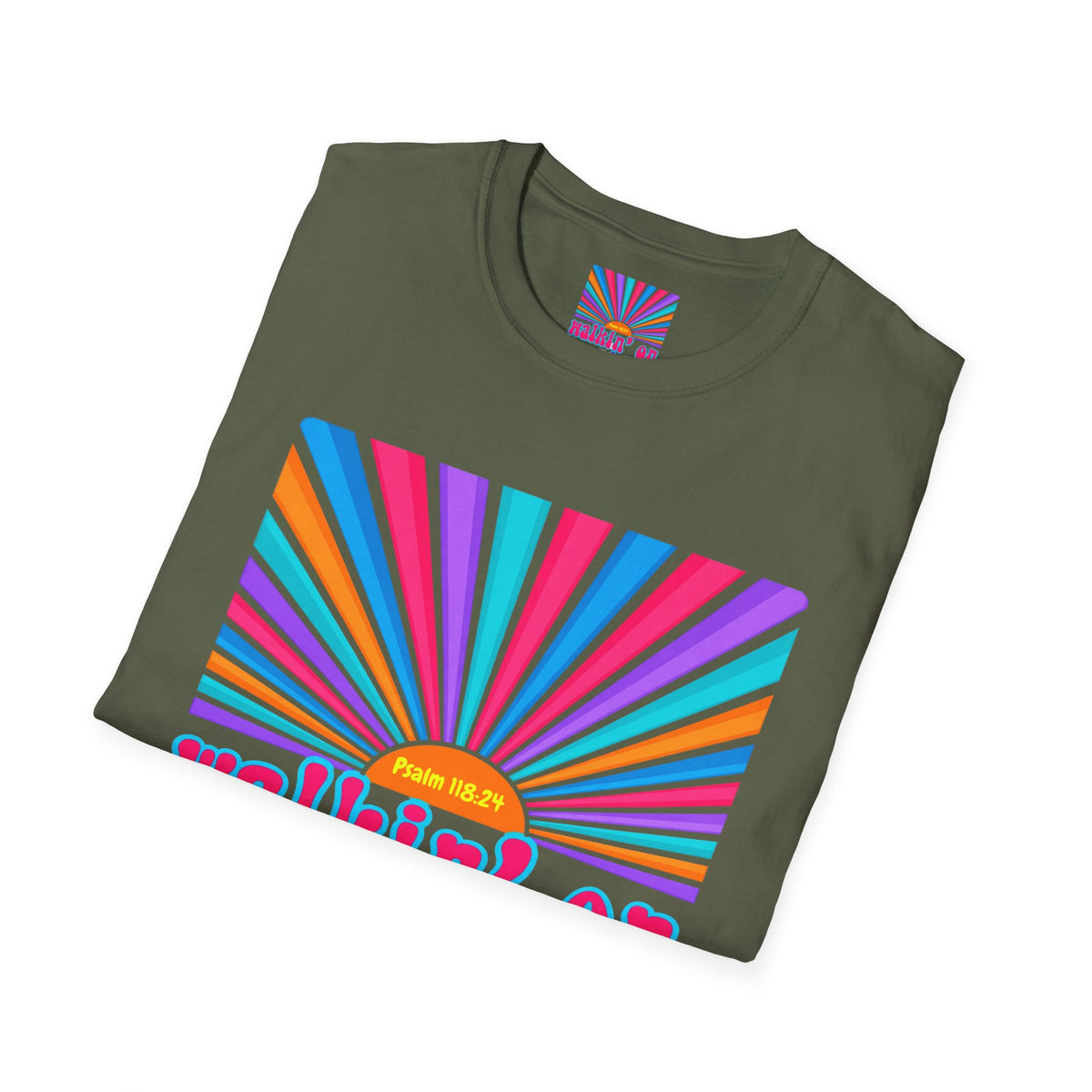 Walkin' On Sunshine Lords Glory with Lori Psalm 118:24 Retro T-Shirt — 70s Rainbow Sun Graphic Tee