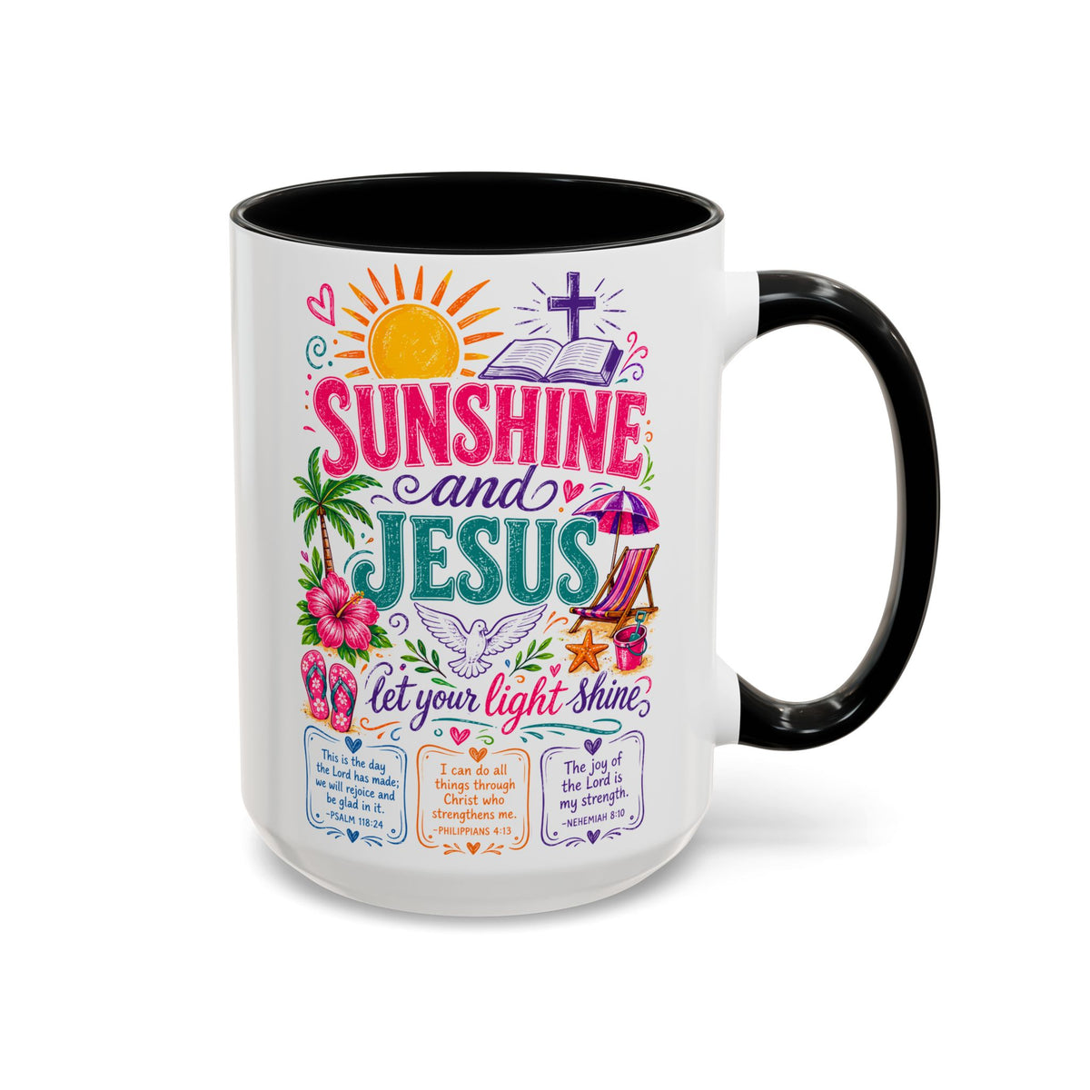 Sunshine and Jesus Coffee Mug — Faith-Inspired Beach Vibe Accent Mug (11/15oz)