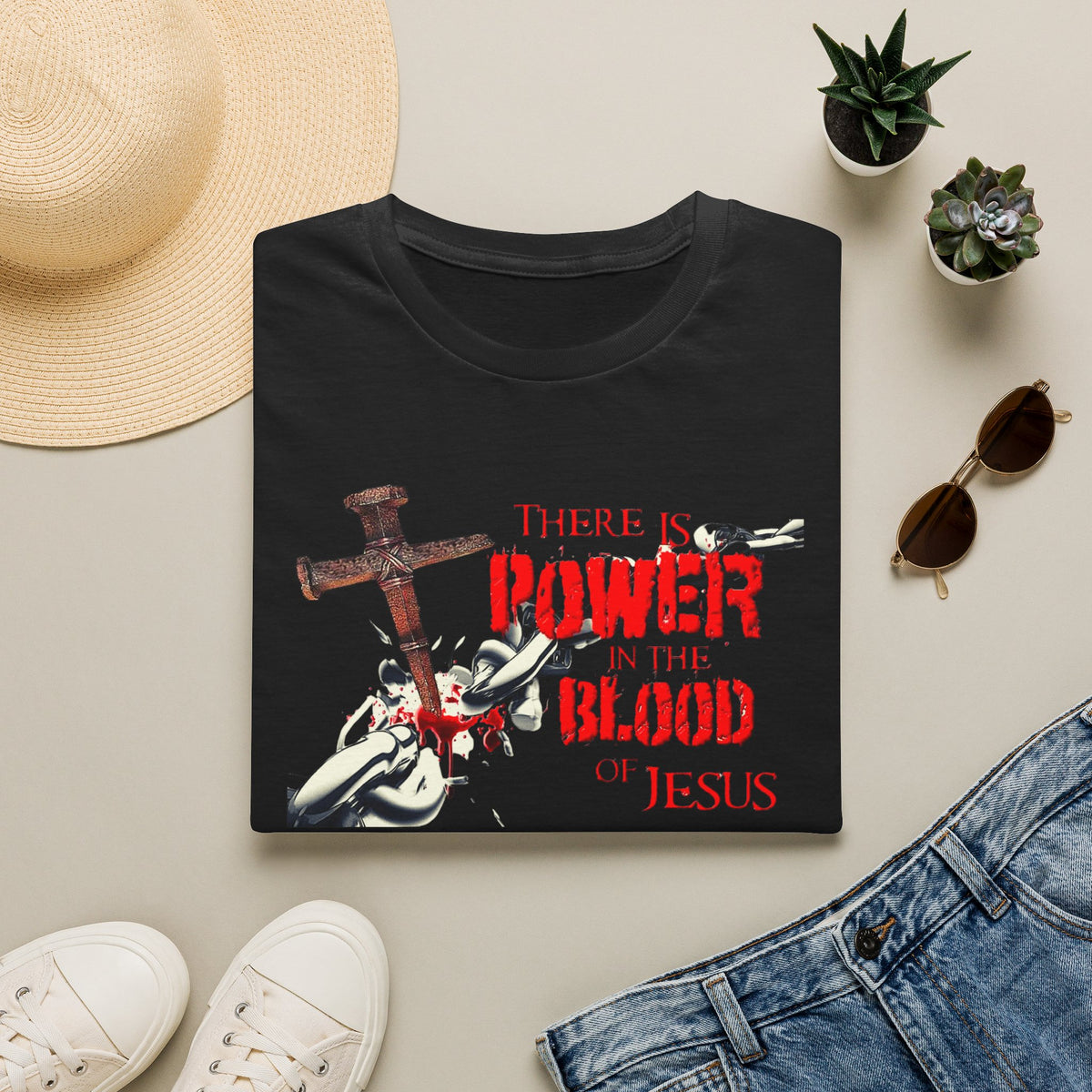 There's Power in the Blood of Jesus T-Shirt — Christian Cross Faith Shirt (Washed by the Blood)