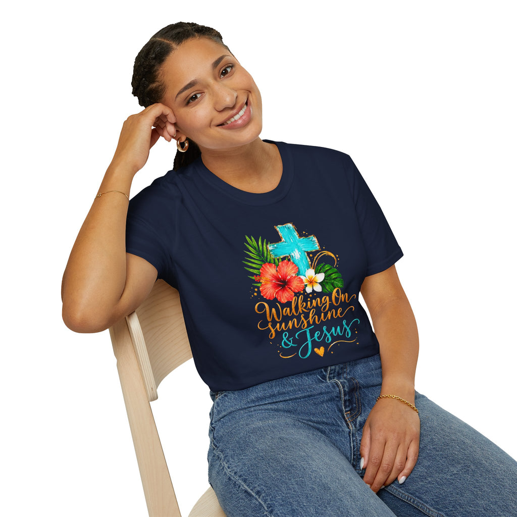 Walking on Sunshine & Jesus Floral Cross T-Shirt
