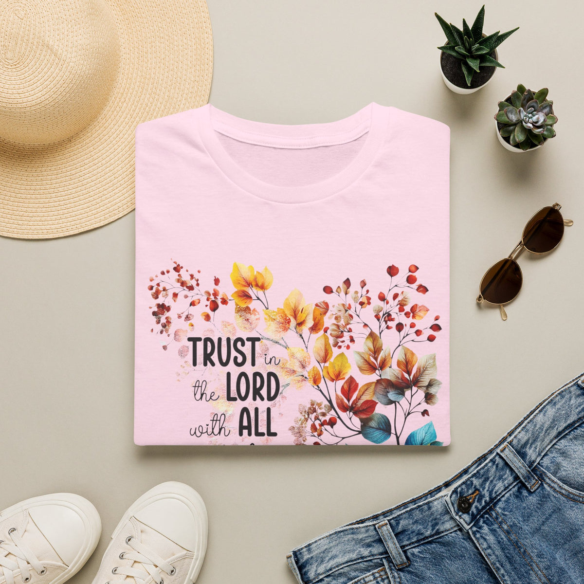 Trust the Lord with All Your Heart T-Shirt | Floral Scripture Design