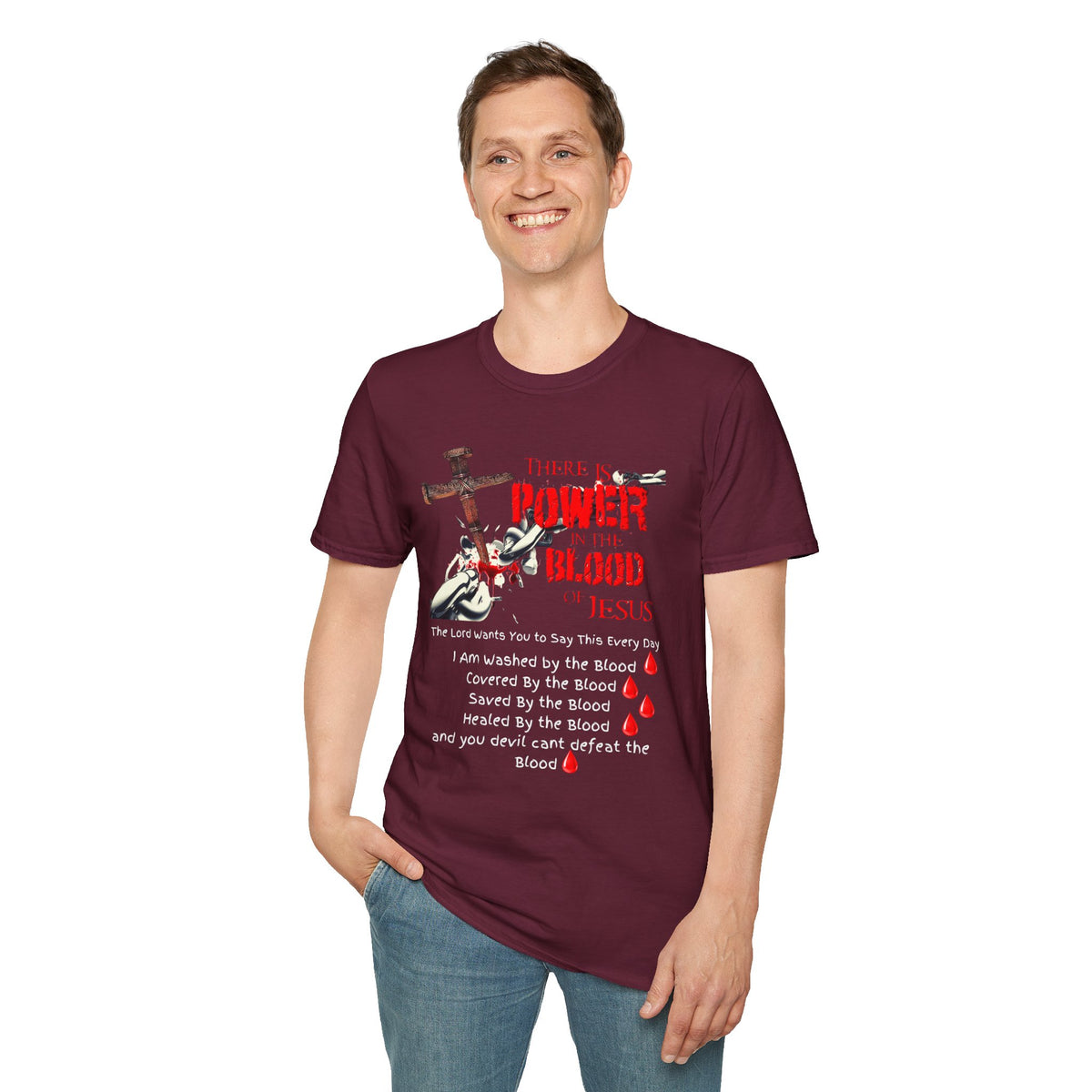 There's Power in the Blood of Jesus T-Shirt — Christian Cross Faith Shirt (Washed by the Blood)