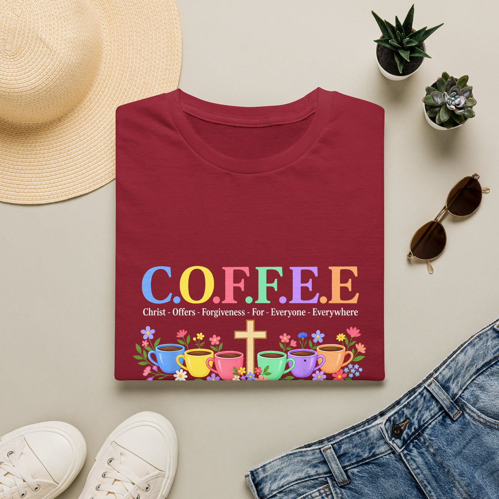 Coffee Lover Floral Graphic - C.o.f.f.e.e. (Christ - Offers - Forgiveness - For Everyone - Everywhere)  Softstyle T-Shirt