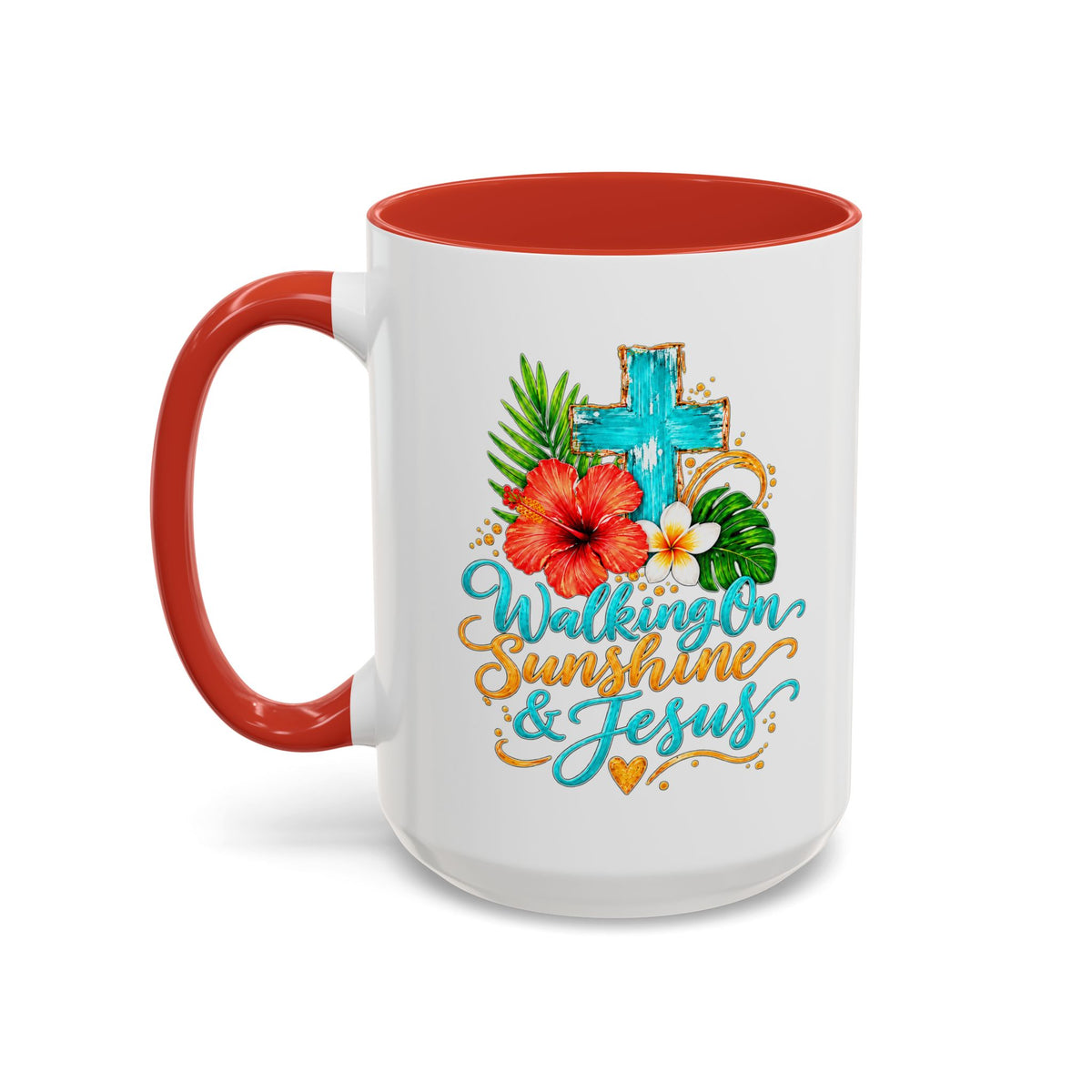 Walking on Sunshine & Jesus Coffee Mug – Floral Cross Accent Mug