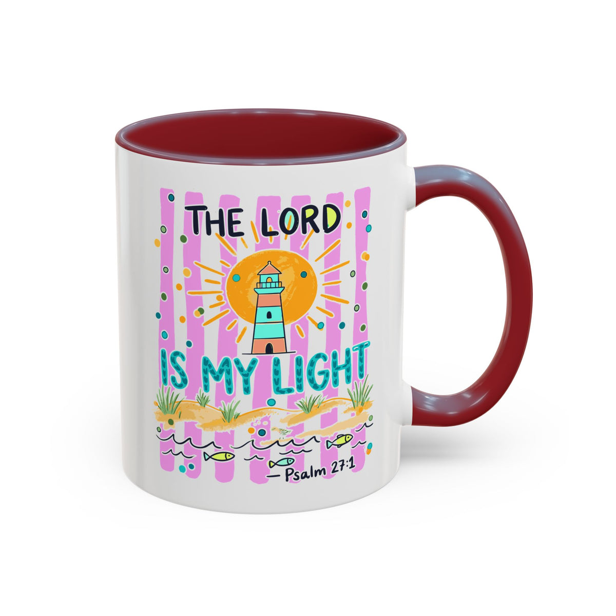 Christian Coffee Mug - "The Lord Is My Light" Lighthouse Psalm 27:1 Accent Mug