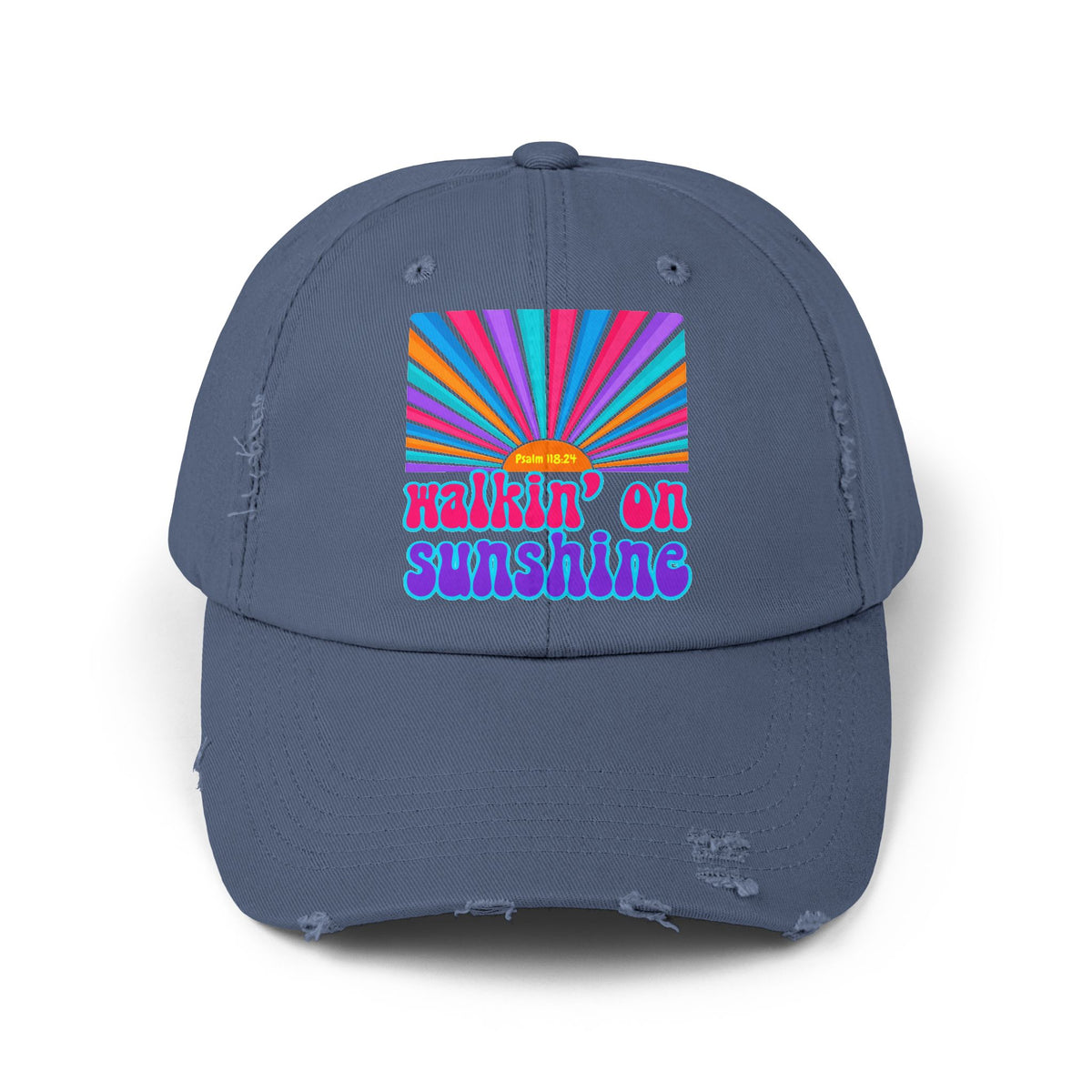 Walking On Sunshine Distressed Cap — Lords Glory with Lori Retro Rainbow Sun Trucker Hat