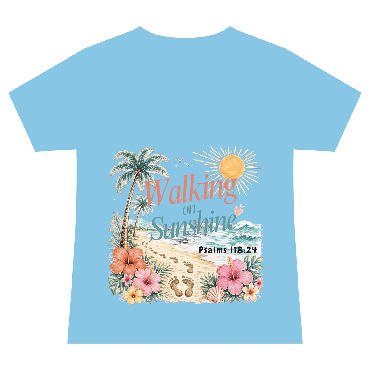 Beach Faith V-Neck Tee — "Walk on Sunshine" Psalms 118:24 Tropical Shirt