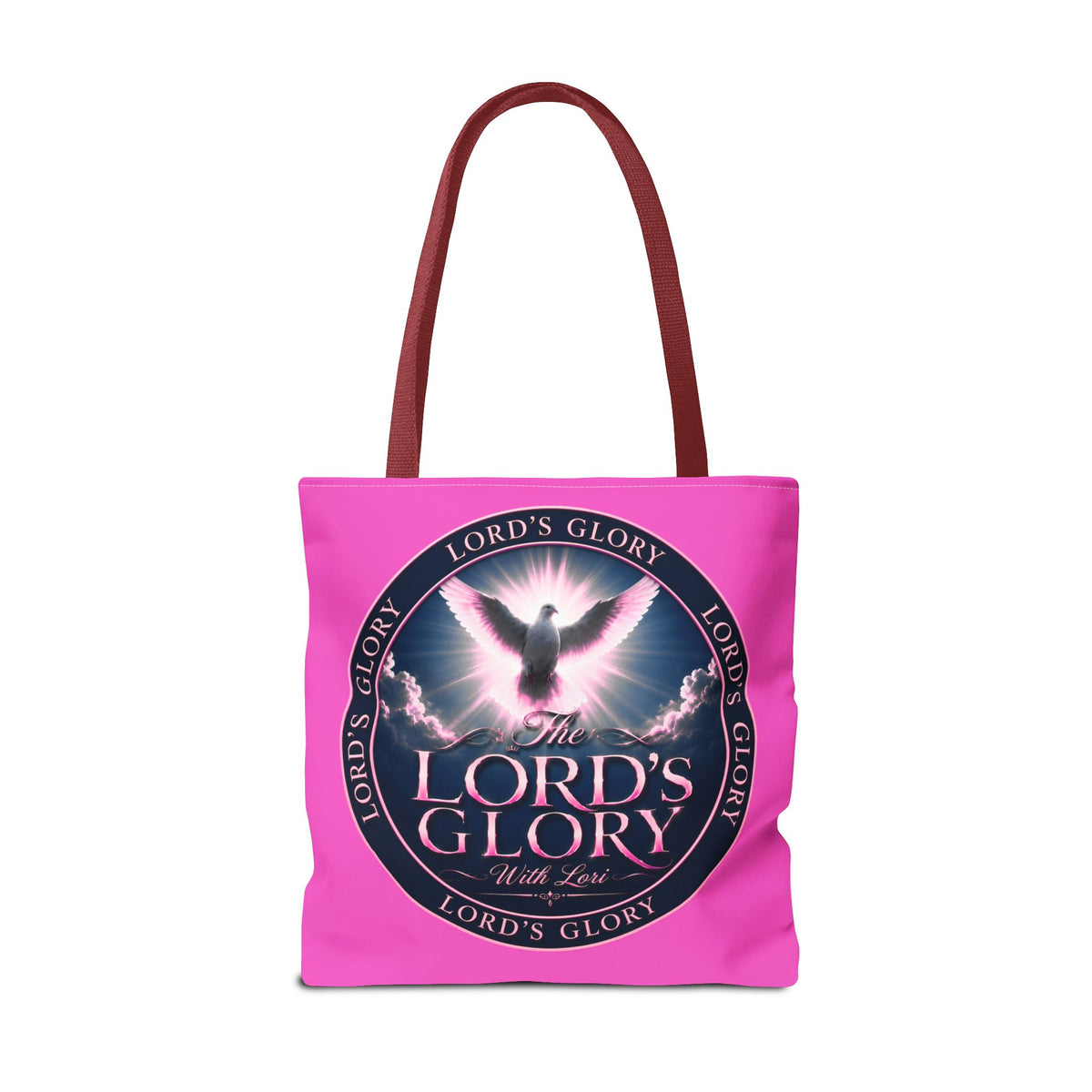 Religious Tote Bag - "The Lord's Glory with Lori" Pink All-Over-Print Christian Tote