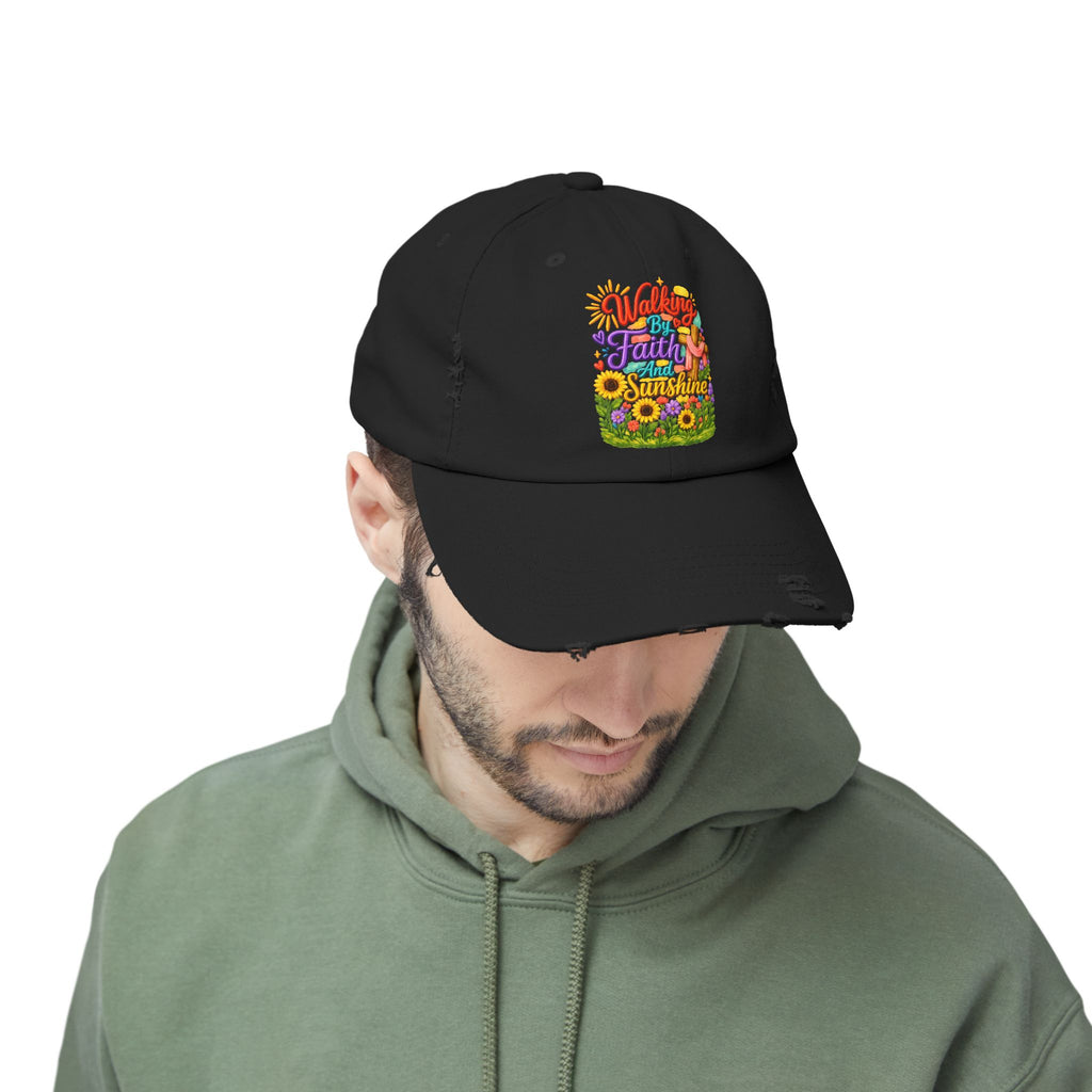 Walking by Faith and Sunshine Distressed Baseball Cap