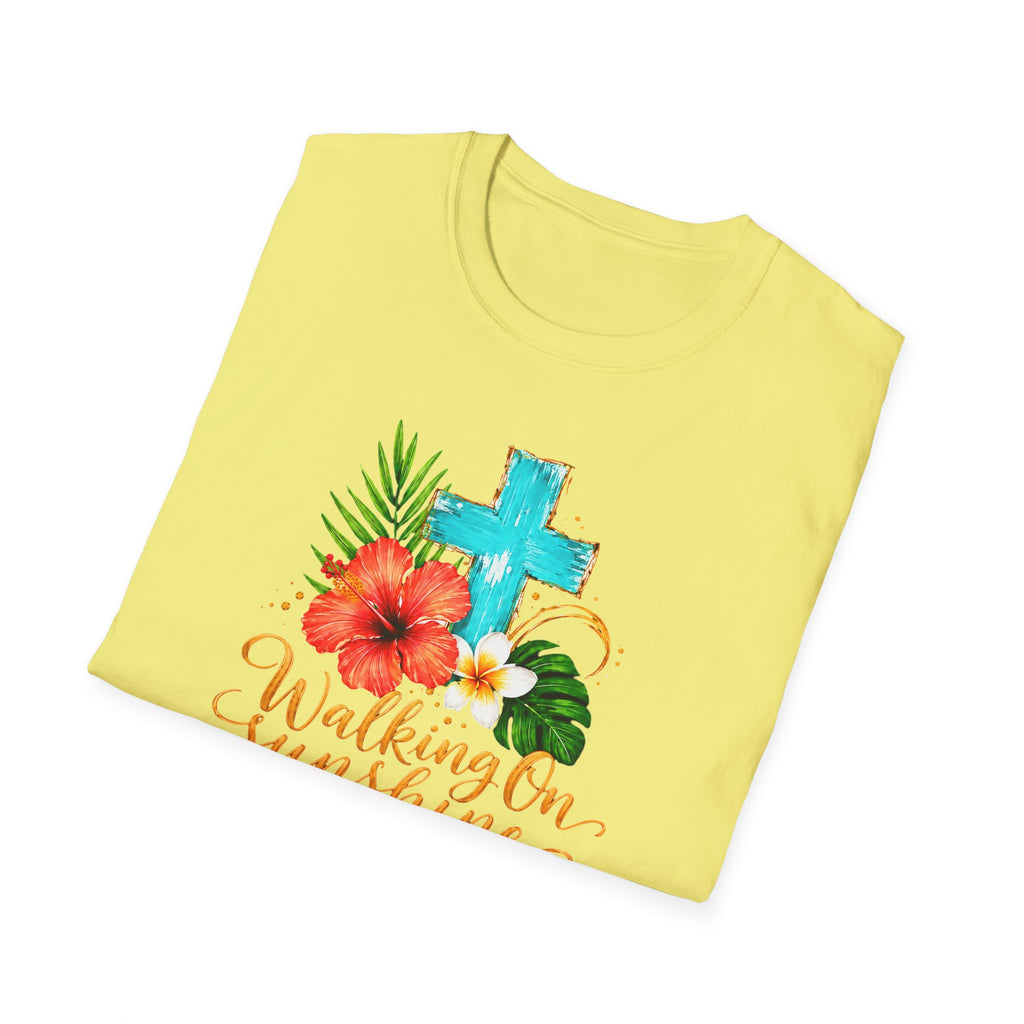 Walking on Sunshine & Jesus Floral Cross T-Shirt