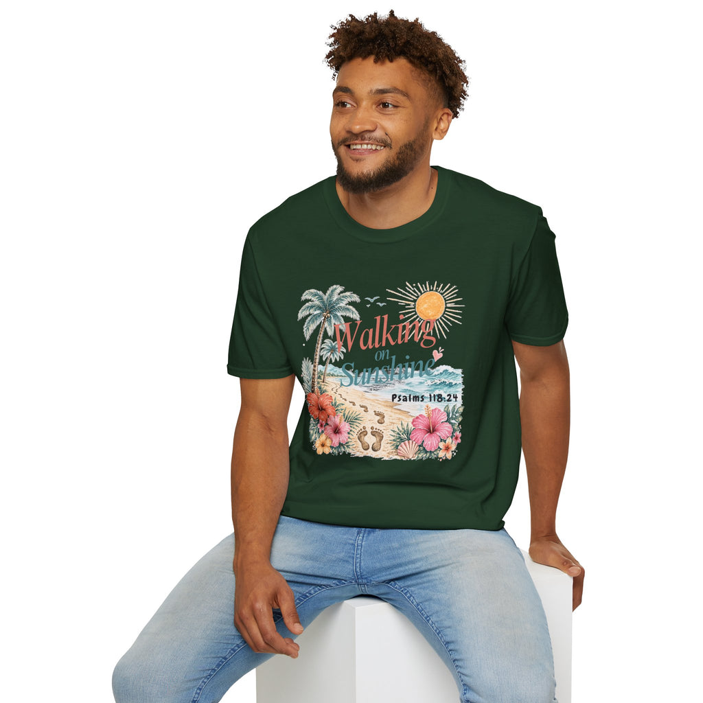 Walking on Sunshine T-Shirt — Tropical Floral Psalms 118:24 Tee