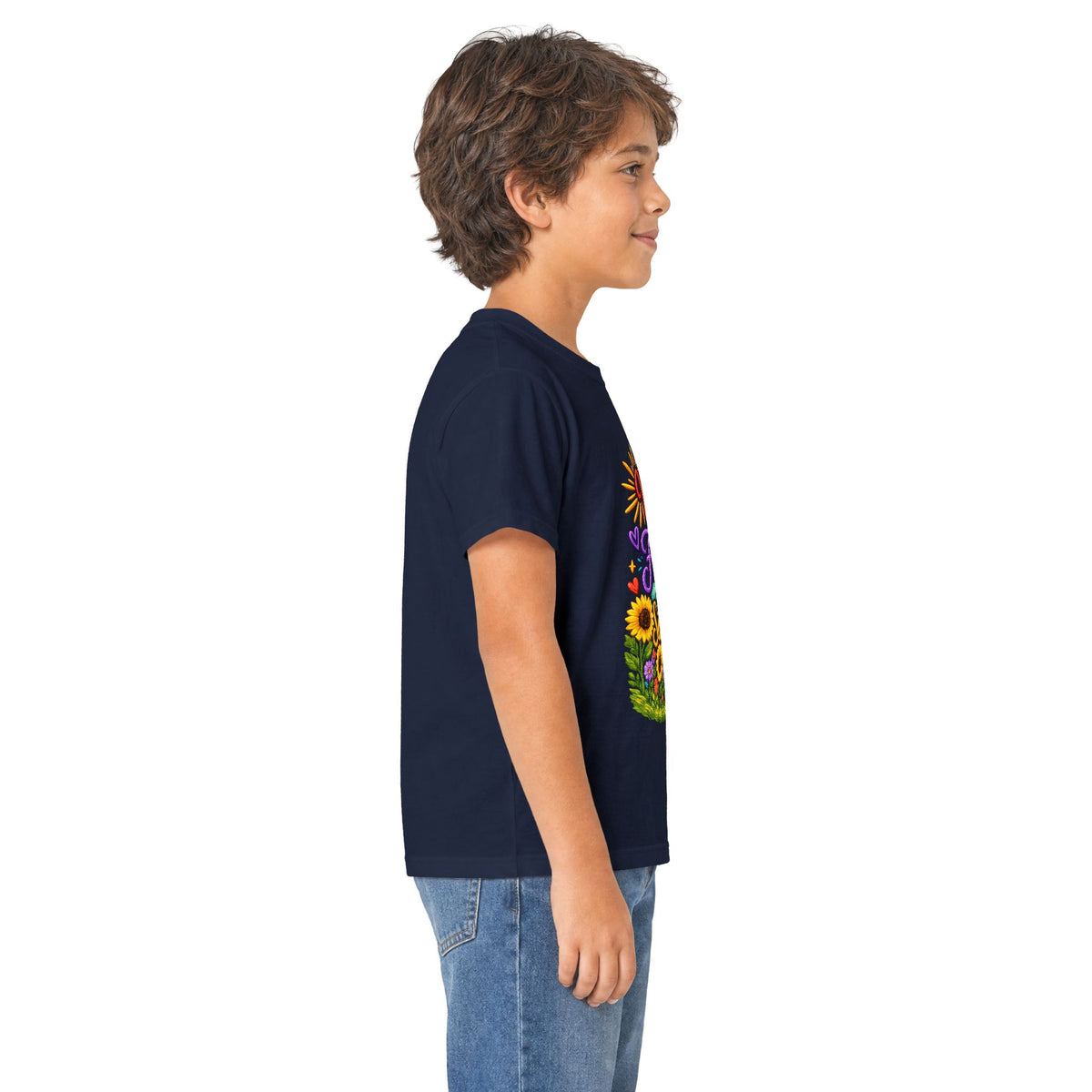 Kids T‑Shirt – "Walking by Faith and Sunshine" Colorful Floral Tee