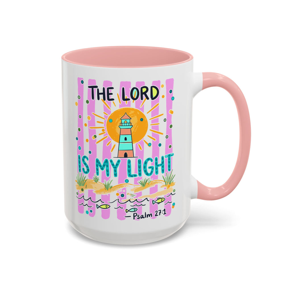 Christian Coffee Mug - "The Lord Is My Light" Lighthouse Psalm 27:1 Accent Mug