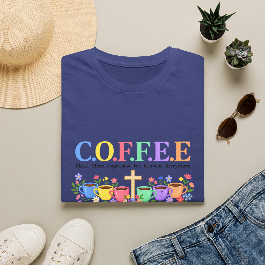 Coffee Lover Floral Graphic - C.o.f.f.e.e. (Christ - Offers - Forgiveness - For Everyone - Everywhere)  Softstyle T-Shirt