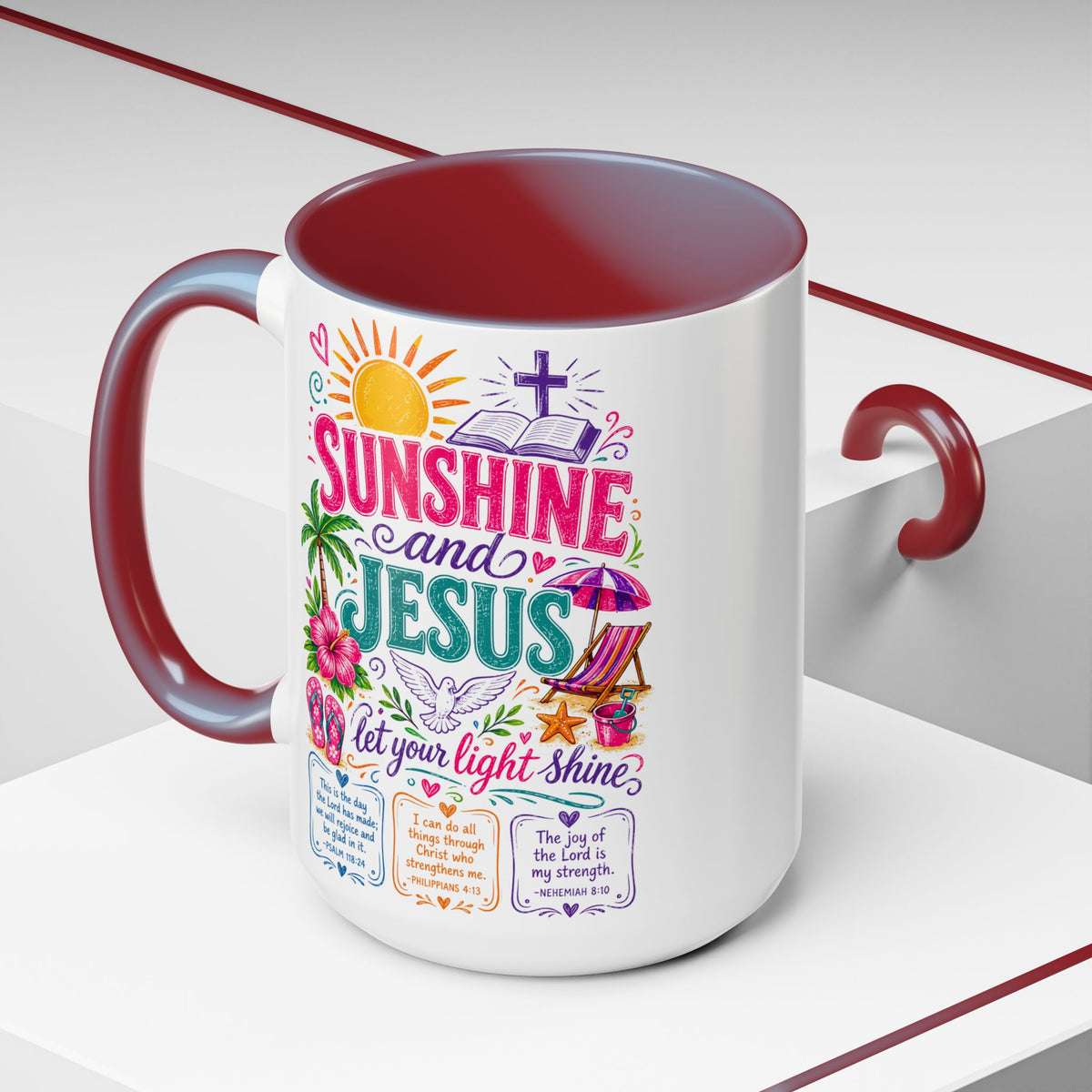 Sunshine and Jesus Coffee Mug — Faith-Inspired Beach Vibe Accent Mug (11/15oz)