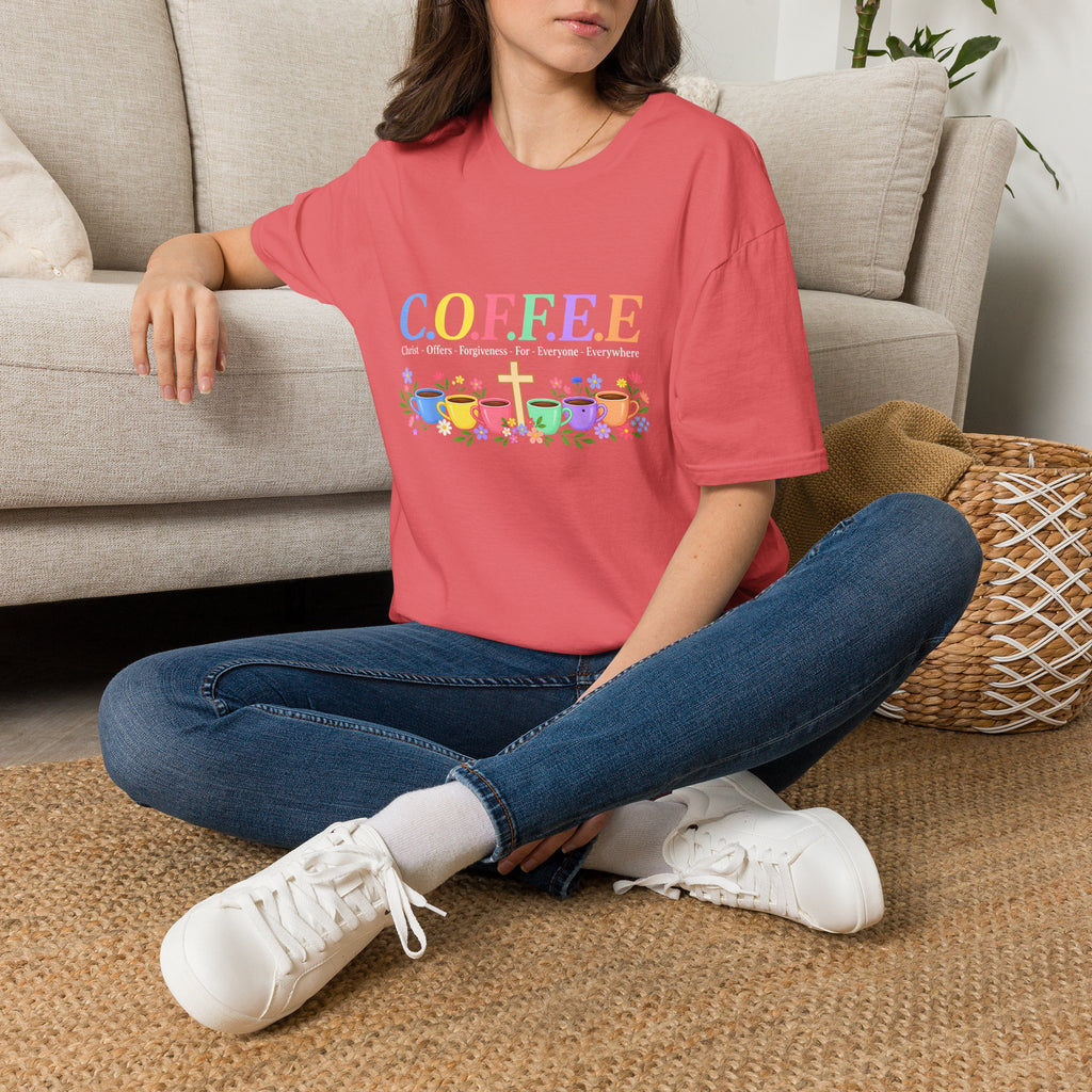 Coffee Lover Floral Graphic - C.o.f.f.e.e. (Christ - Offers - Forgiveness - For Everyone - Everywhere)  Softstyle T-Shirt