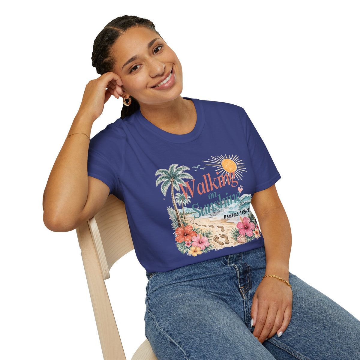 Walking on Sunshine T-Shirt — Tropical Floral Psalms 118:24 Tee