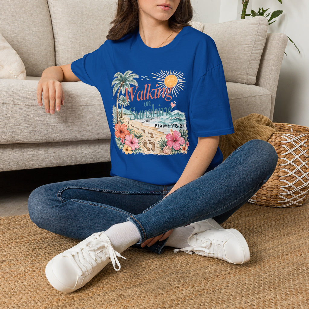 Walking on Sunshine T-Shirt — Tropical Floral Psalms 118:24 Tee