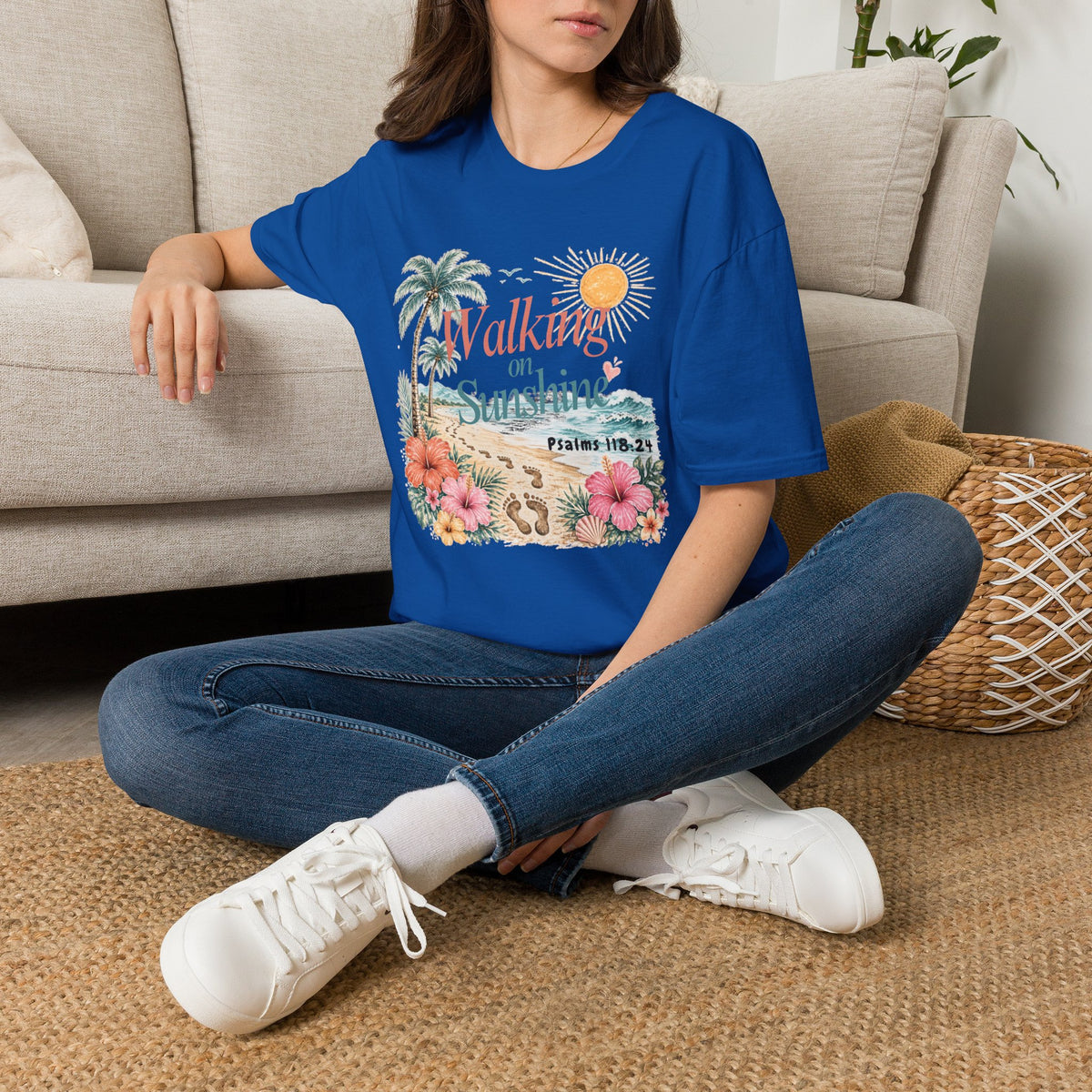 Walking on Sunshine T-Shirt — Tropical Floral Psalms 118:24 Tee