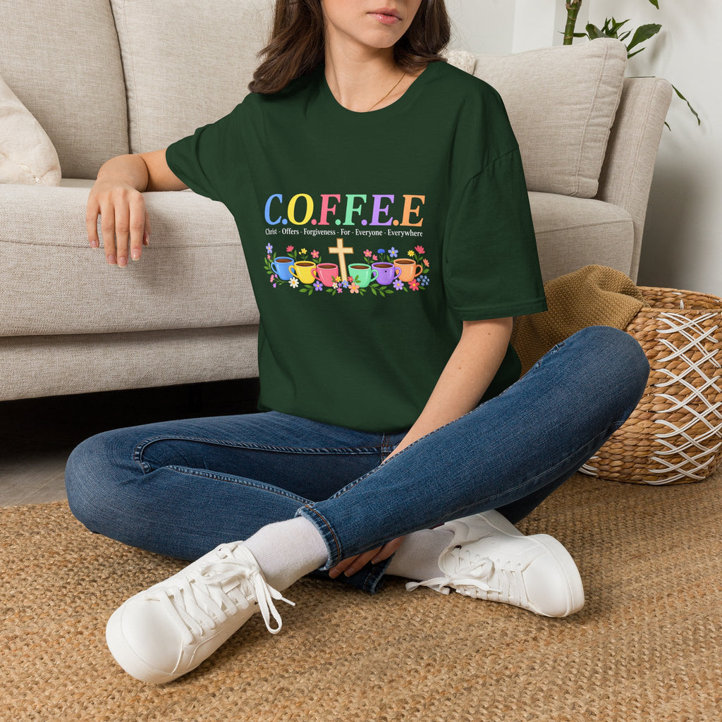 Coffee Lover Floral Graphic - C.o.f.f.e.e. (Christ - Offers - Forgiveness - For Everyone - Everywhere)  Softstyle T-Shirt