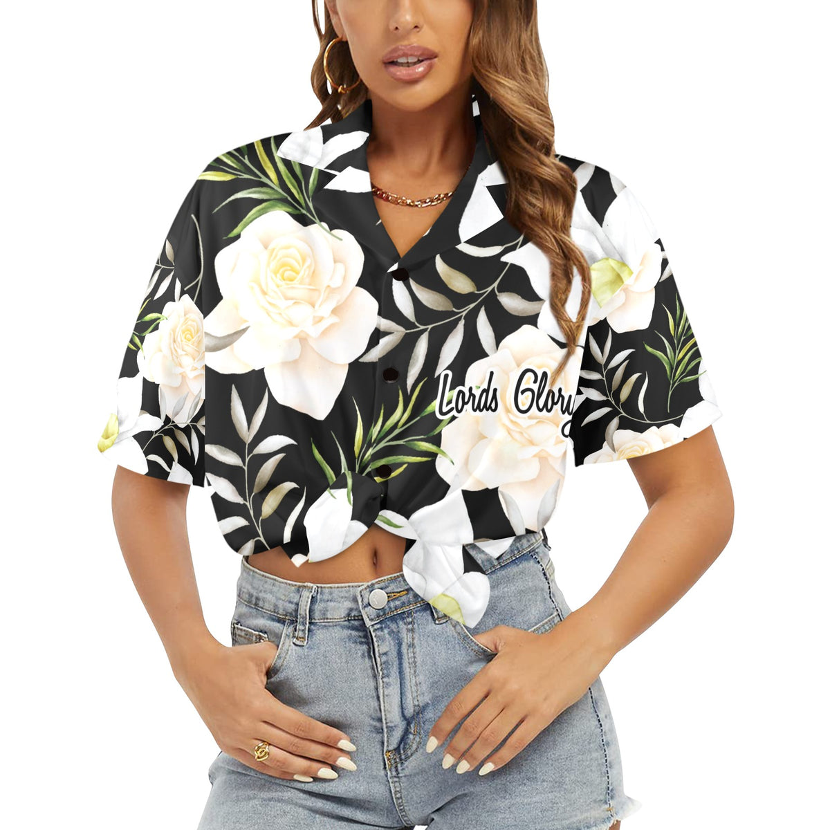 Lords Glory Gardenia's Flowers Women's All Over Print Hawaiian Shirt （Made in USA Ships to USA Only）