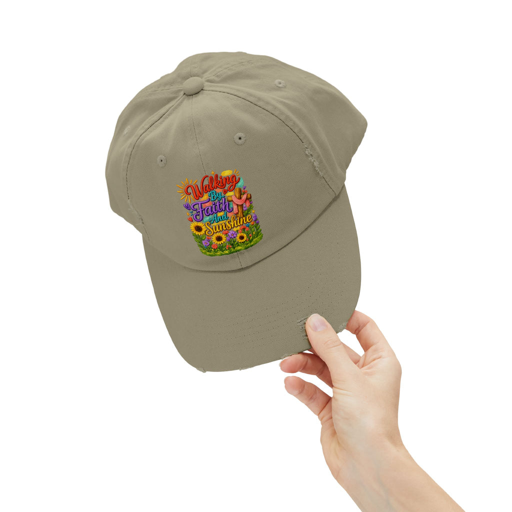 Walking by Faith and Sunshine Distressed Baseball Cap
