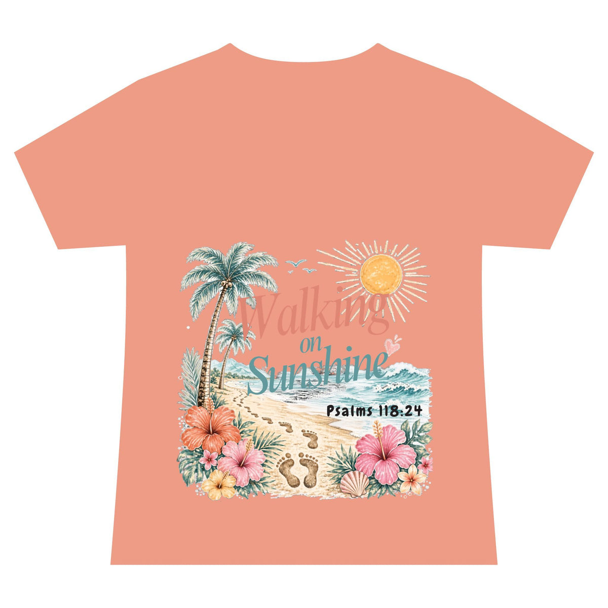 Beach Faith V-Neck Tee — "Walk on Sunshine" Psalms 118:24 Tropical Shirt
