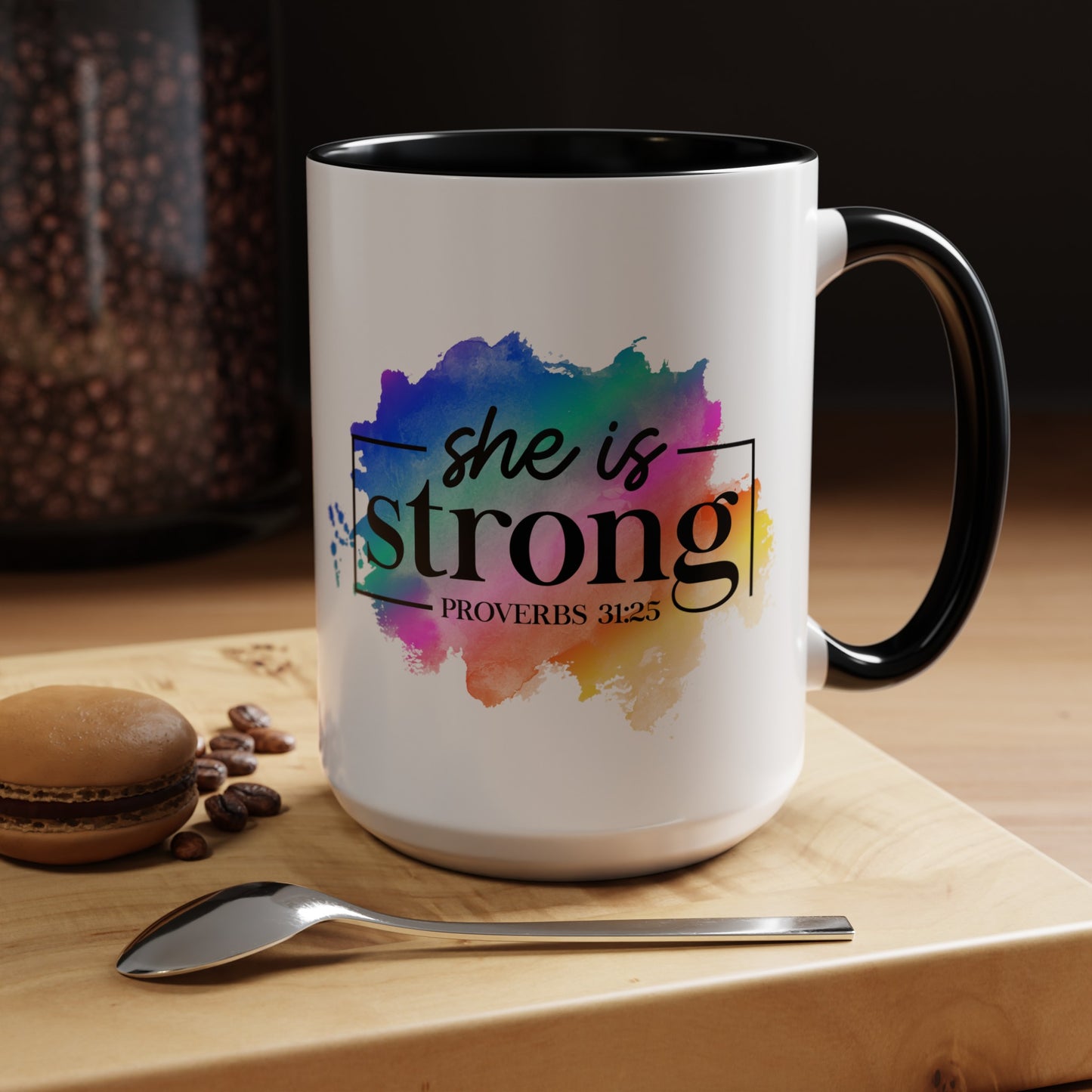 SHE IS STRONG - 5 Colors Accent Coffee Mug, 11oz