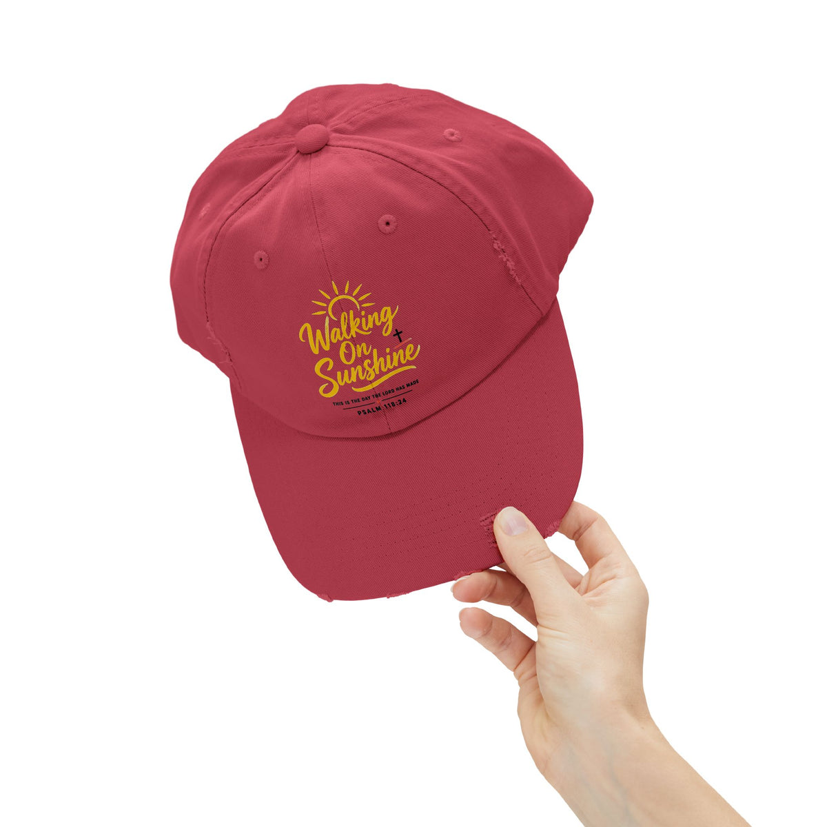 Walking on Sunshine Distressed Cap – Christian Sunshine Baseball Hat (Psalm 118:24)