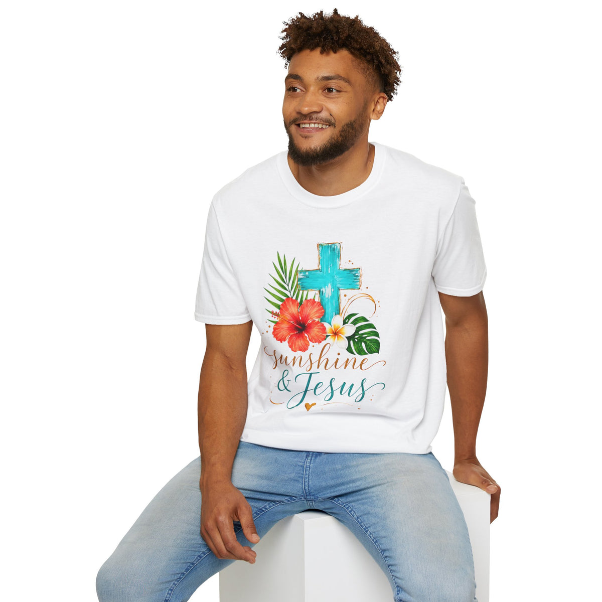 Sunshine & Jesus T-Shirt — Tropical Cross Christian Tee