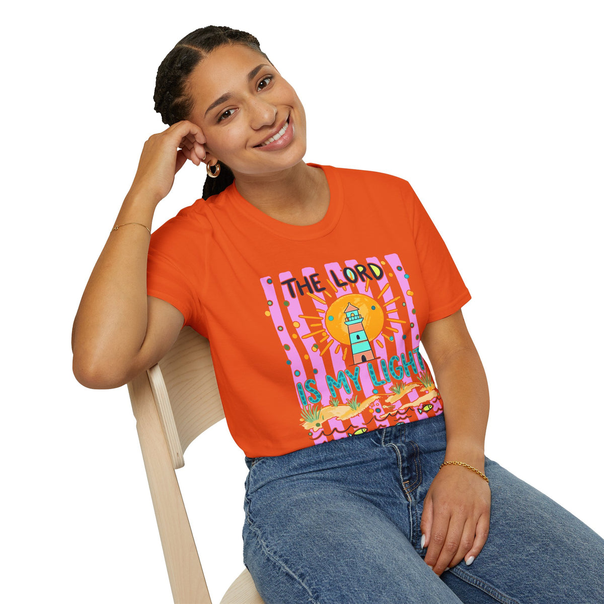 The Lord Is My Light Lighthouse Christian T-Shirt — Psalm 27:1  Inspirational Tee