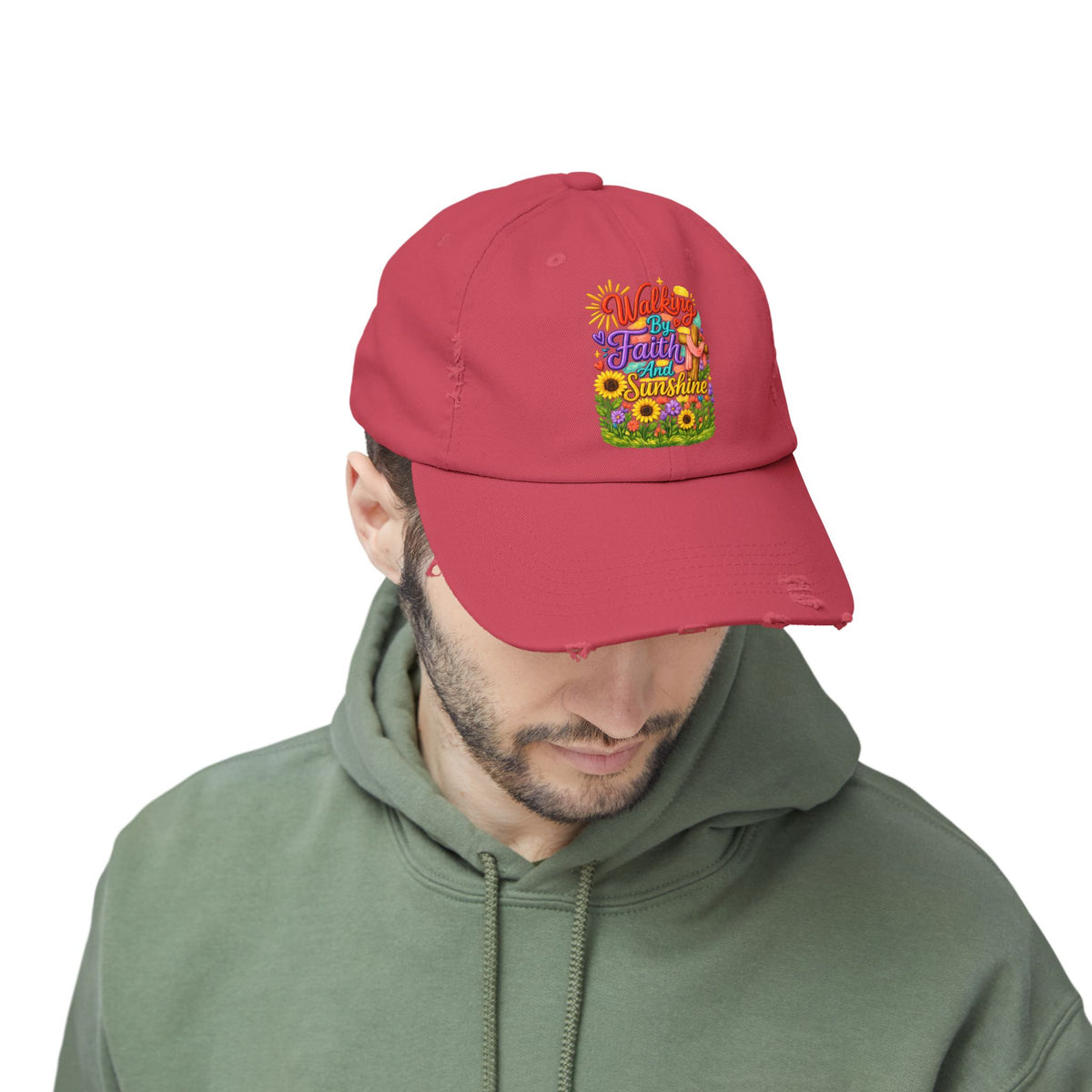Walking by Faith and Sunshine Distressed Baseball Cap