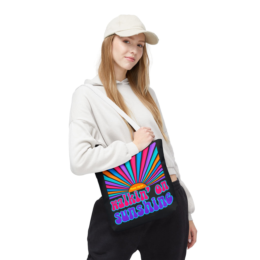Lords Glory Sunrise Graphic Tote Bag — “Walkin' on Sunshine” Retro Psalm 118:24 Cotton AOP
