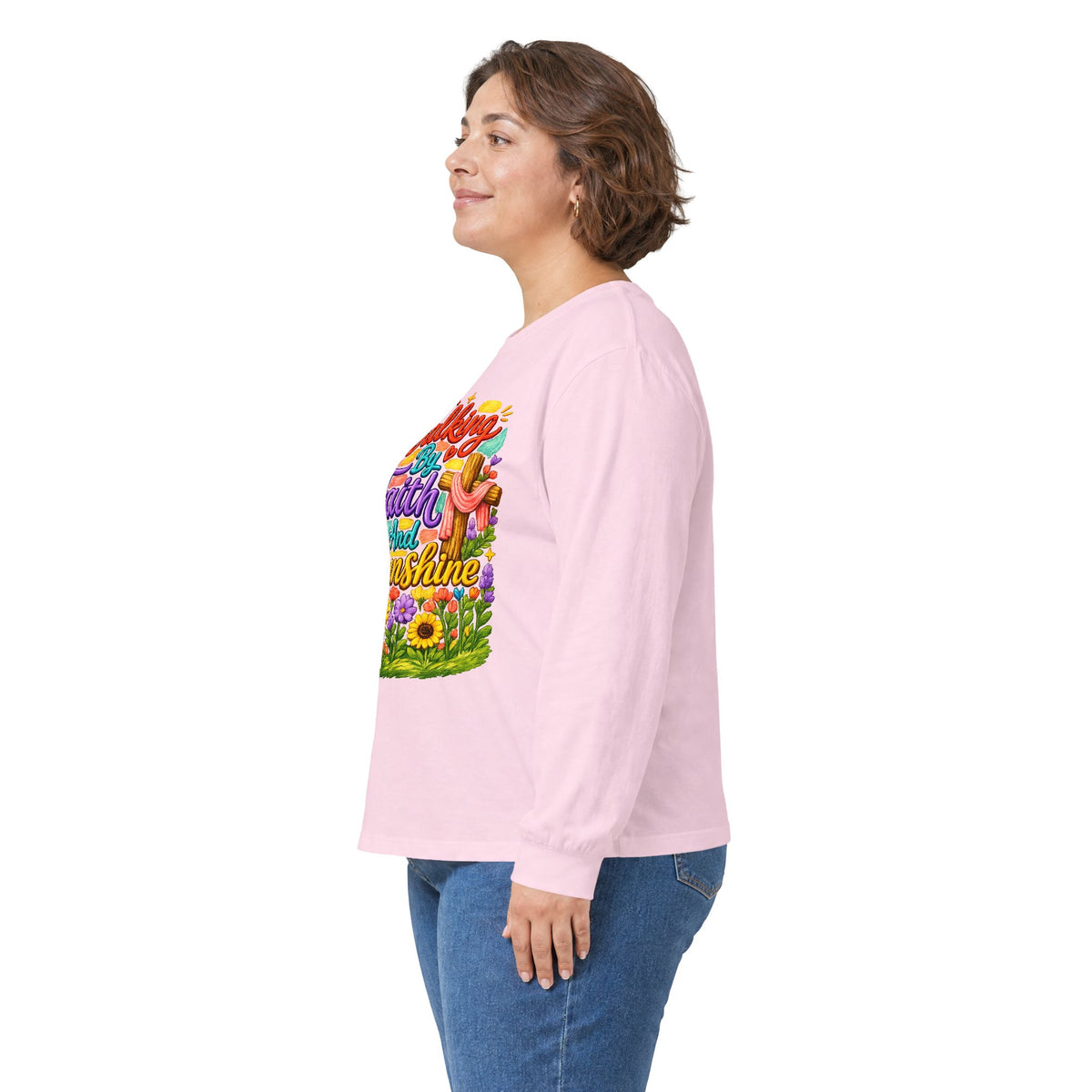 “Walking on Faith and Sunshine” Floral Long Sleeve Tee