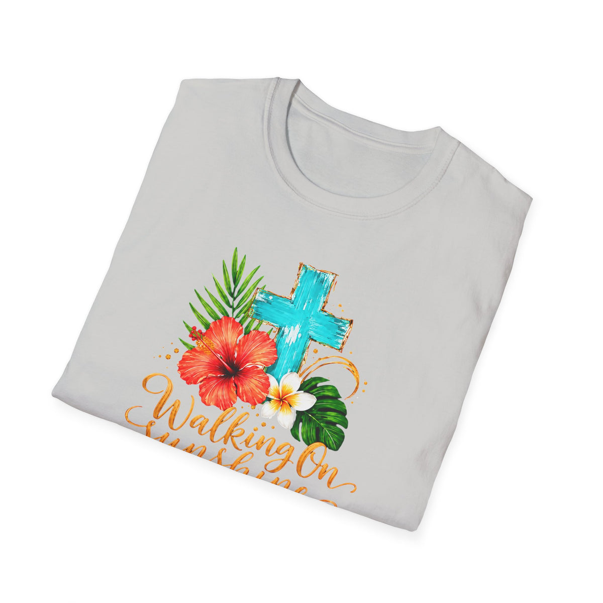 Walking on Sunshine & Jesus Floral Cross T-Shirt