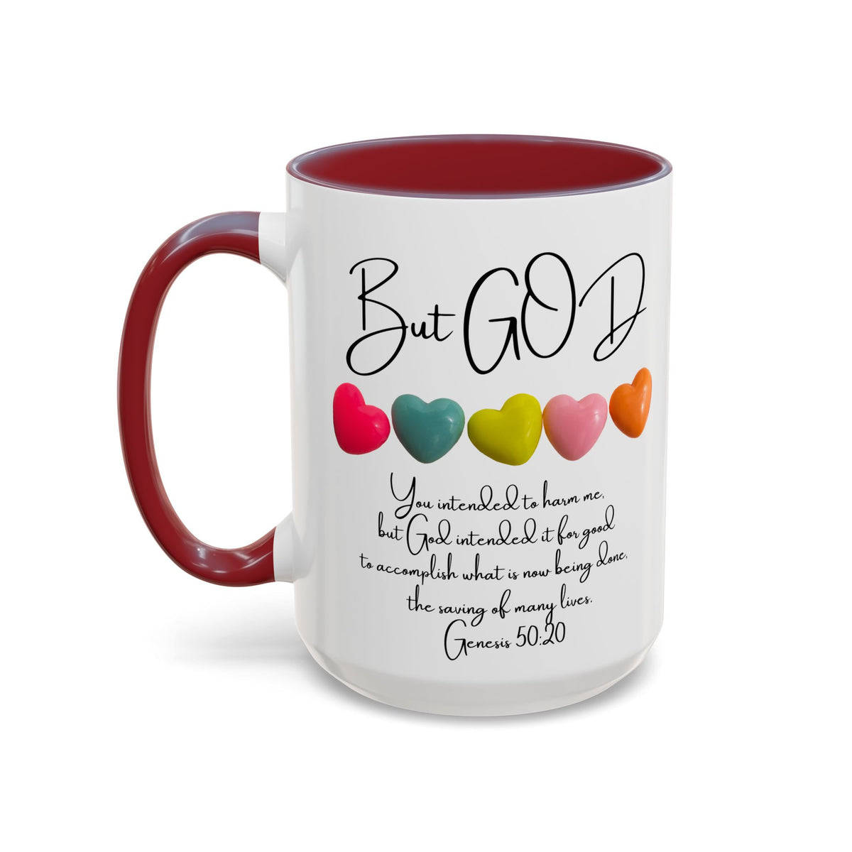 But God Scripture Coffee Mug — Genesis 50:20 Inspirational Heart Accent Mug (11/15oz)