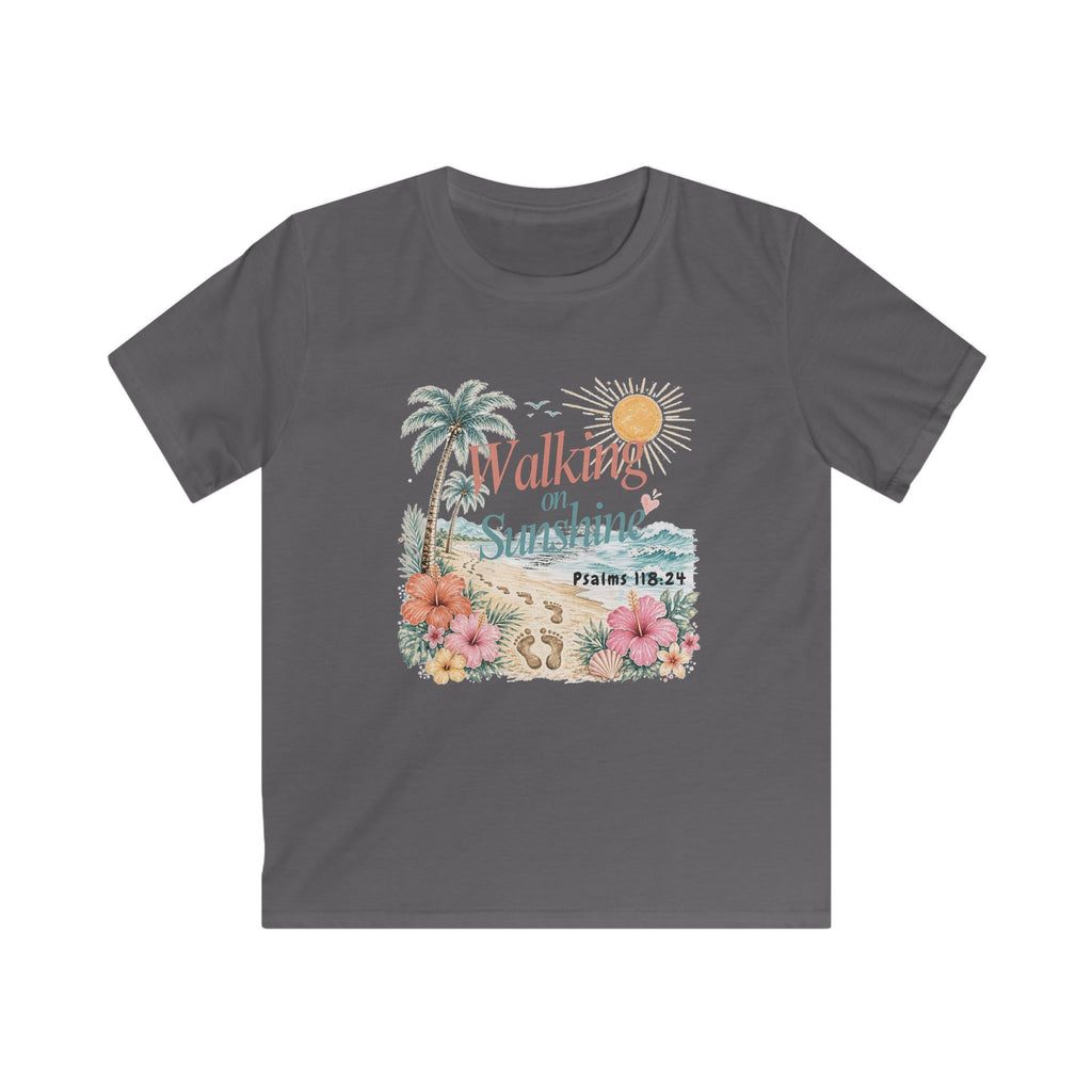 Kids Tee — "Walking in Sunshine" Floral Palm Beach Christian T‑Shirt (Psalm 118:24)
